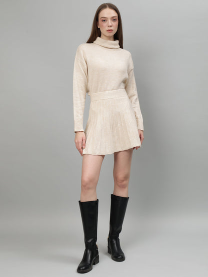 Gaiia Solid High Neck Mini Skirt Co-Ord Set