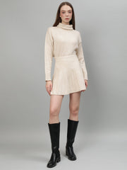 Gaiia Solid High Neck Mini Skirt Co-Ord Set