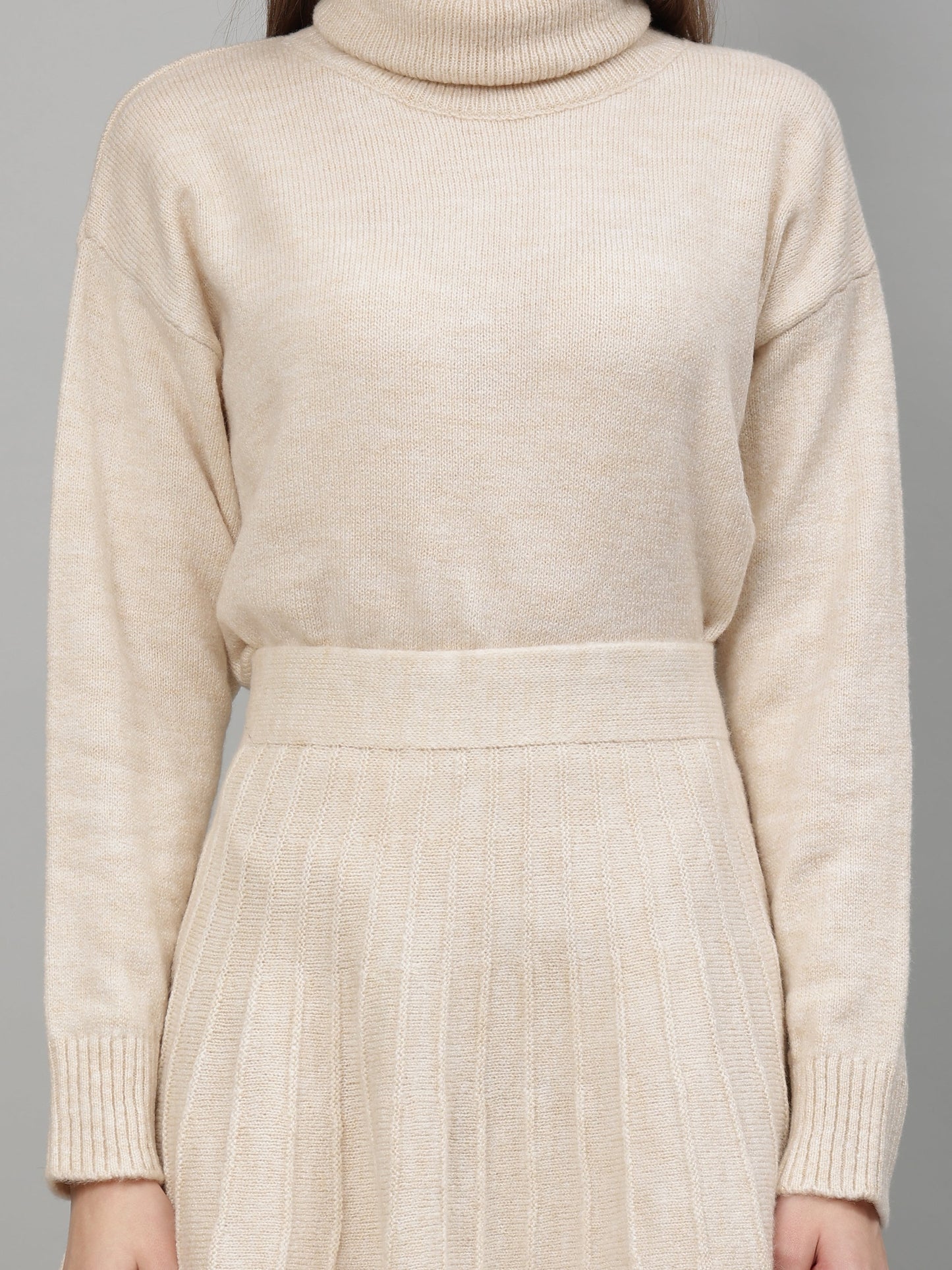 Gaiia Solid High Neck Mini Skirt Co-Ord Set