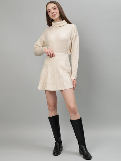 Gaiia Solid High Neck Mini Skirt Co-Ord Set