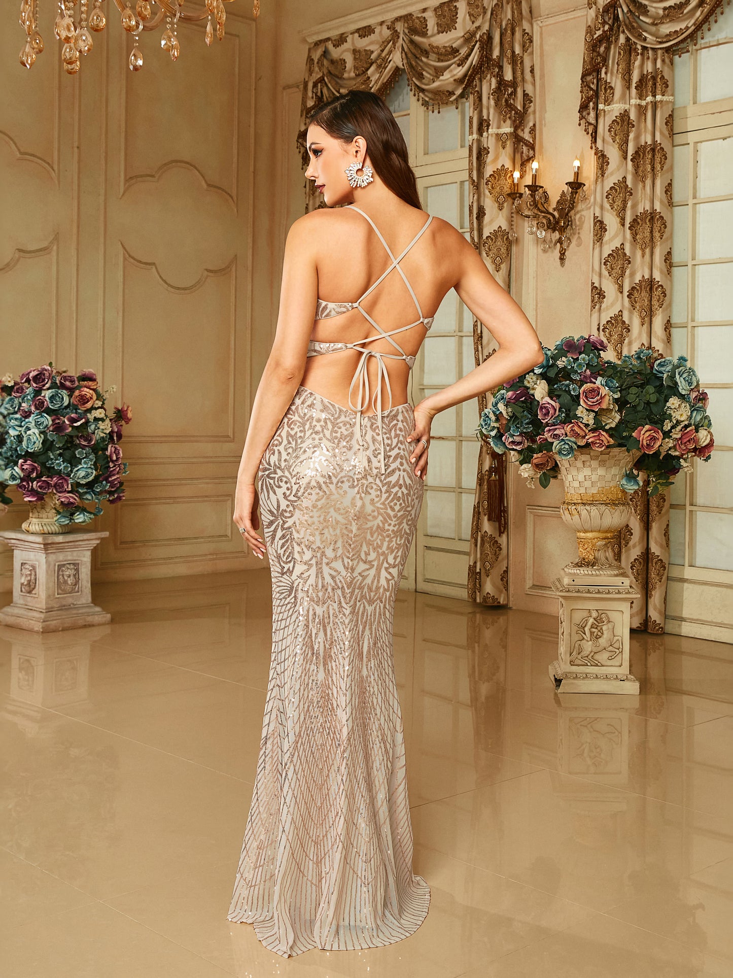 Gaiia Celeste Radiance Sequin Gown Dress - Golden