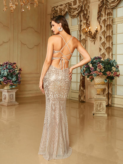 Gaiia Celeste Radiance Sequin Gown Dress - Golden