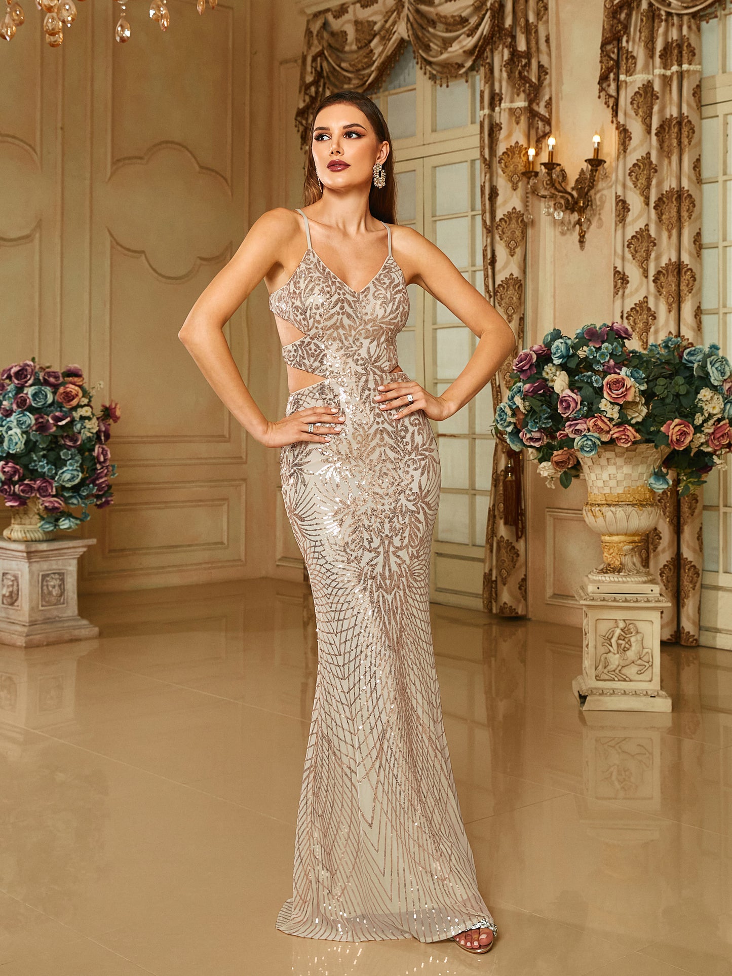 Gaiia Celeste Radiance Sequin Gown Dress - Golden