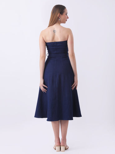 Gaiia Strapless Belted Denim Dress - Navy