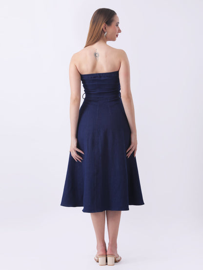 Gaiia Strapless Belted Denim Dress - Navy