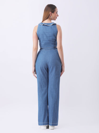 Gaiia Denim Buttoned Utility Co-Ord Set - Dark Blue