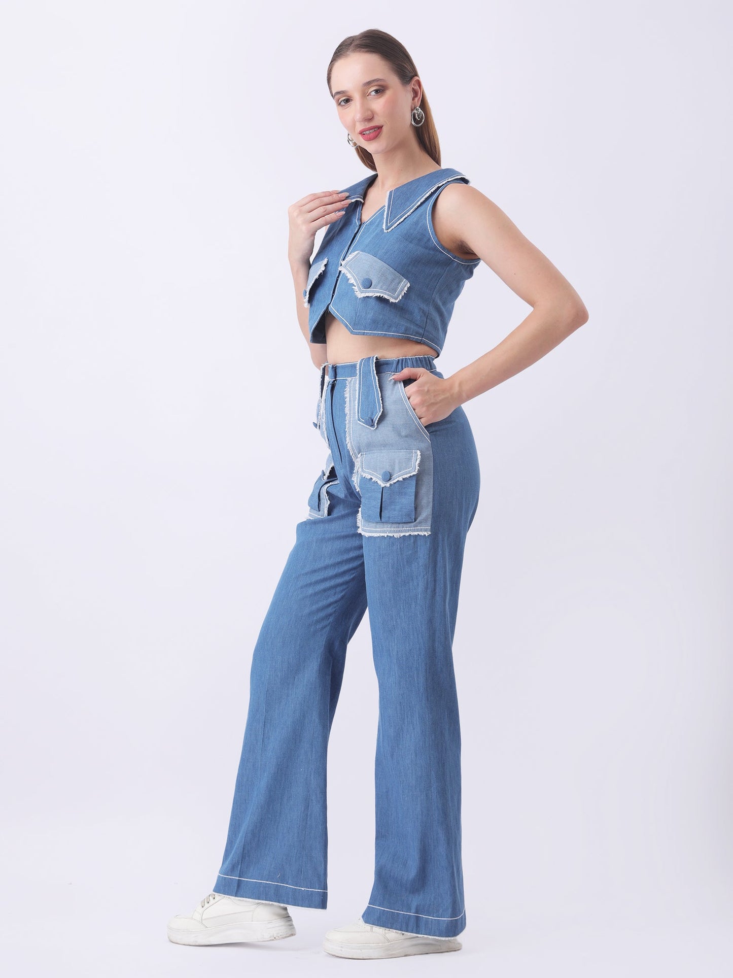 Gaiia Denim Buttoned Utility Co-Ord Set - Dark Blue