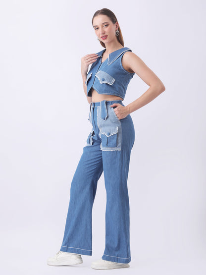 Gaiia Denim Buttoned Utility Co-Ord Set - Dark Blue