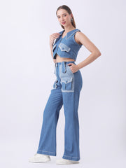 Gaiia Denim Buttoned Utility Co-Ord Set - Dark Blue