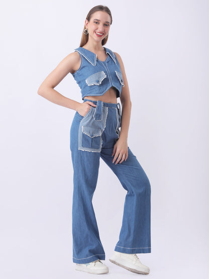 Gaiia Denim Buttoned Utility Co-Ord Set - Dark Blue