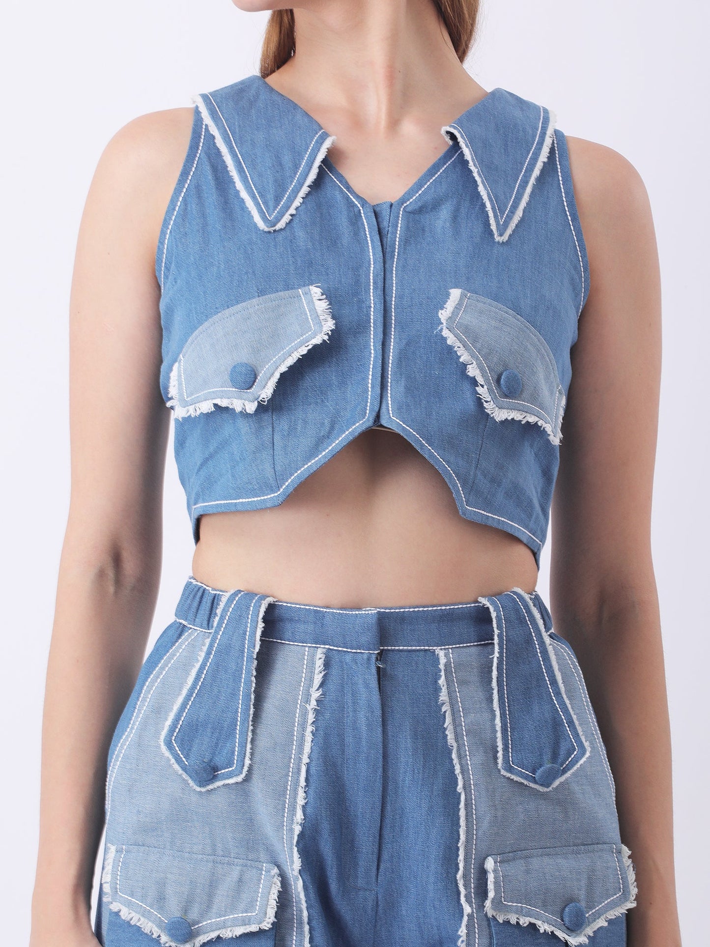 Gaiia Denim Buttoned Utility Co-Ord Set - Dark Blue