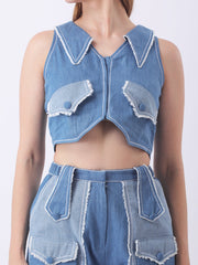 Gaiia Denim Buttoned Utility Co-Ord Set - Dark Blue