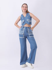 Gaiia Denim Buttoned Utility Co-Ord Set - Dark Blue