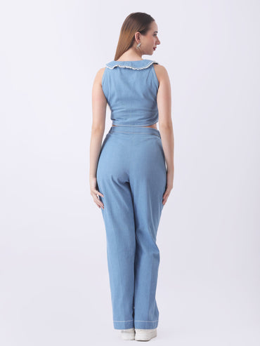 Gaiia Denim Buttoned Utility Co-Ord Set - Blue