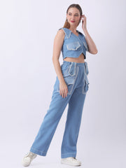 Gaiia Denim Buttoned Utility Co-Ord Set - Blue