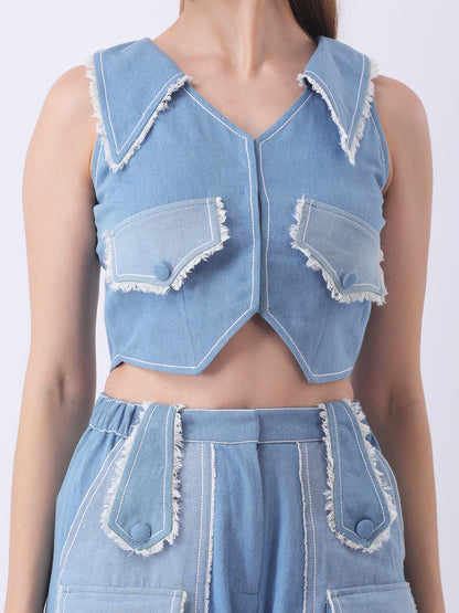Gaiia Denim Buttoned Utility Co-Ord Set - Blue