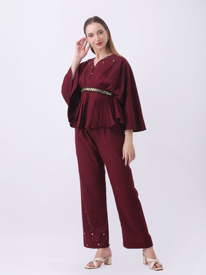 Gaiia Partywear Peplum Co-Ord Set - Wine
