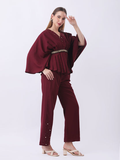 Gaiia Partywear Peplum Co-Ord Set - Wine