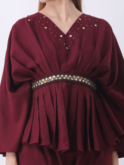 Gaiia Partywear Peplum Co-Ord Set - Wine