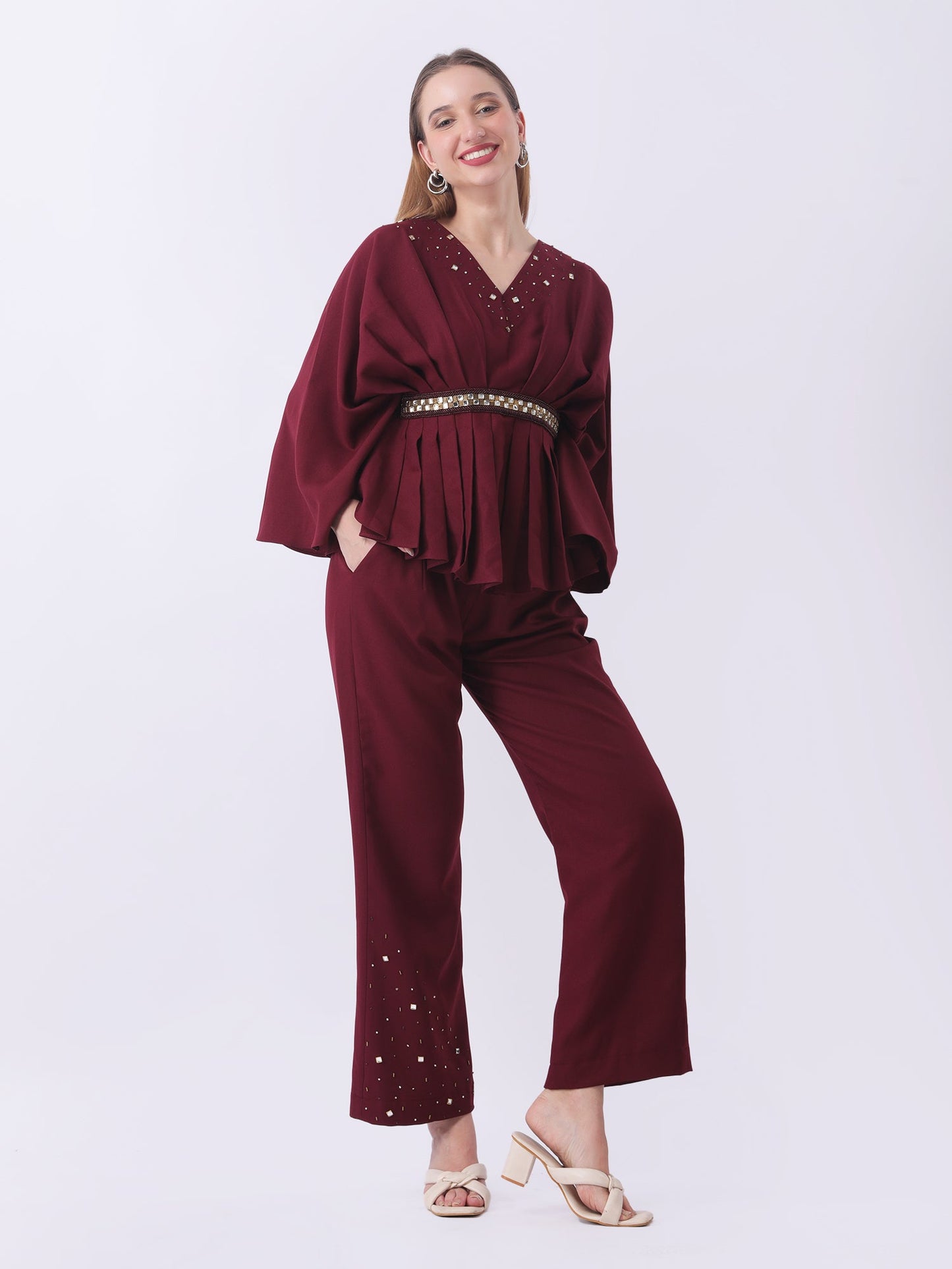 Gaiia Partywear Peplum Co-Ord Set - Wine