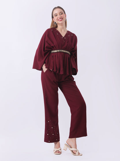 Gaiia Partywear Peplum Co-Ord Set - Wine