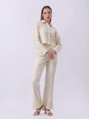 Gaiia Vertical Eyelet Lace Trouser Suit - Beige