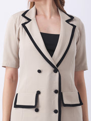 Gaiia Contrast-Trim Tuxedo Dress - Beige