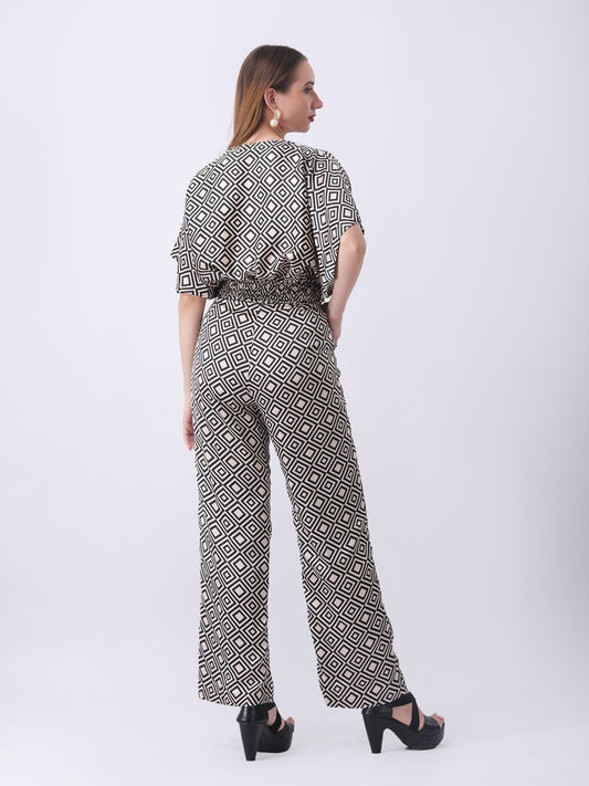 Gaiia Geometric Print Blouson Co-Ords - Beige