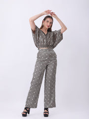 Gaiia Geometric Print Blouson Co-Ords - Beige