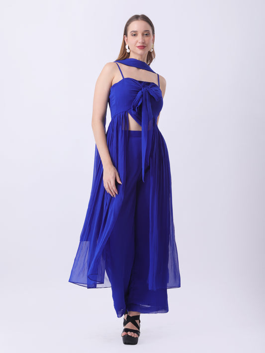 Gaiia 3-Piece Set With Sheer Overlay - Blue