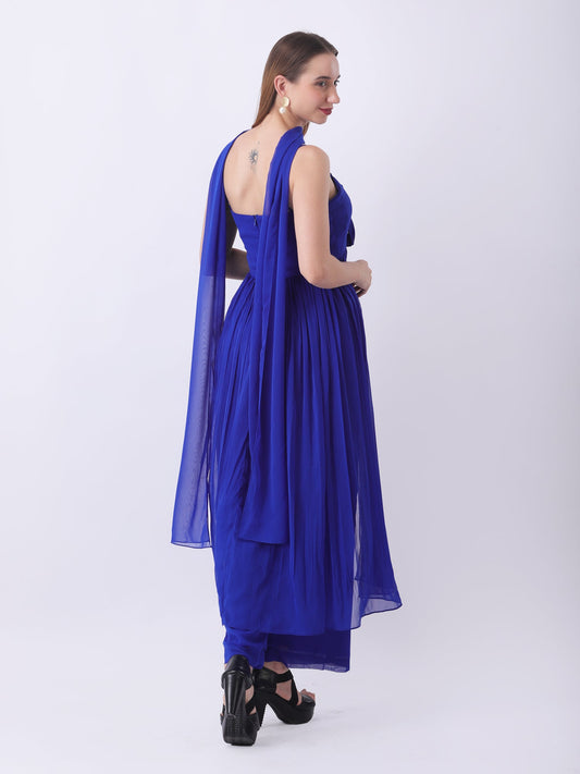 Gaiia 3-Piece Set With Sheer Overlay - Blue