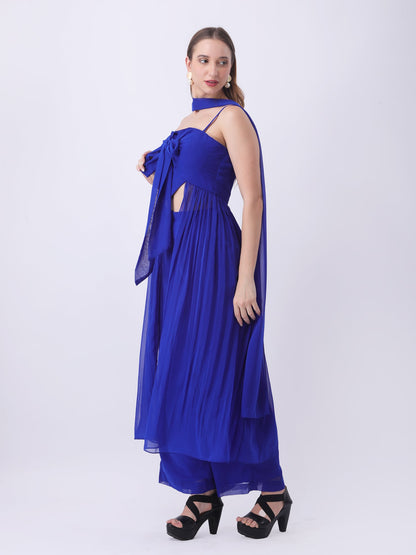 Gaiia 3-Piece Set With Sheer Overlay - Blue