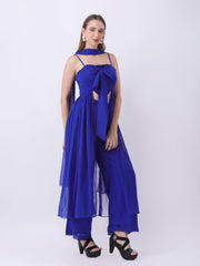 Gaiia 3-Piece Set With Sheer Overlay - Blue