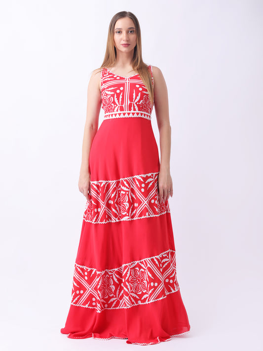 Gaiia Strappy Multi Tiered Dress - Red
