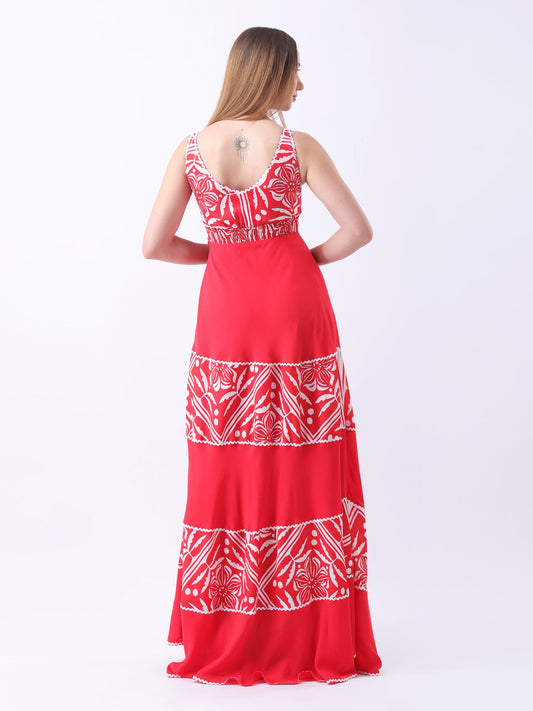 Gaiia Strappy Multi Tiered Dress - Red