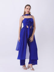 Gaiia 3-Piece Set With Sheer Overlay - Blue