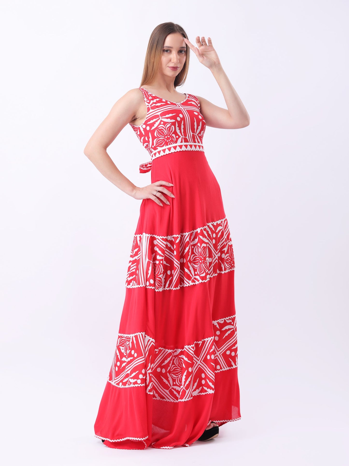Gaiia Strappy Multi Tiered Dress - Red