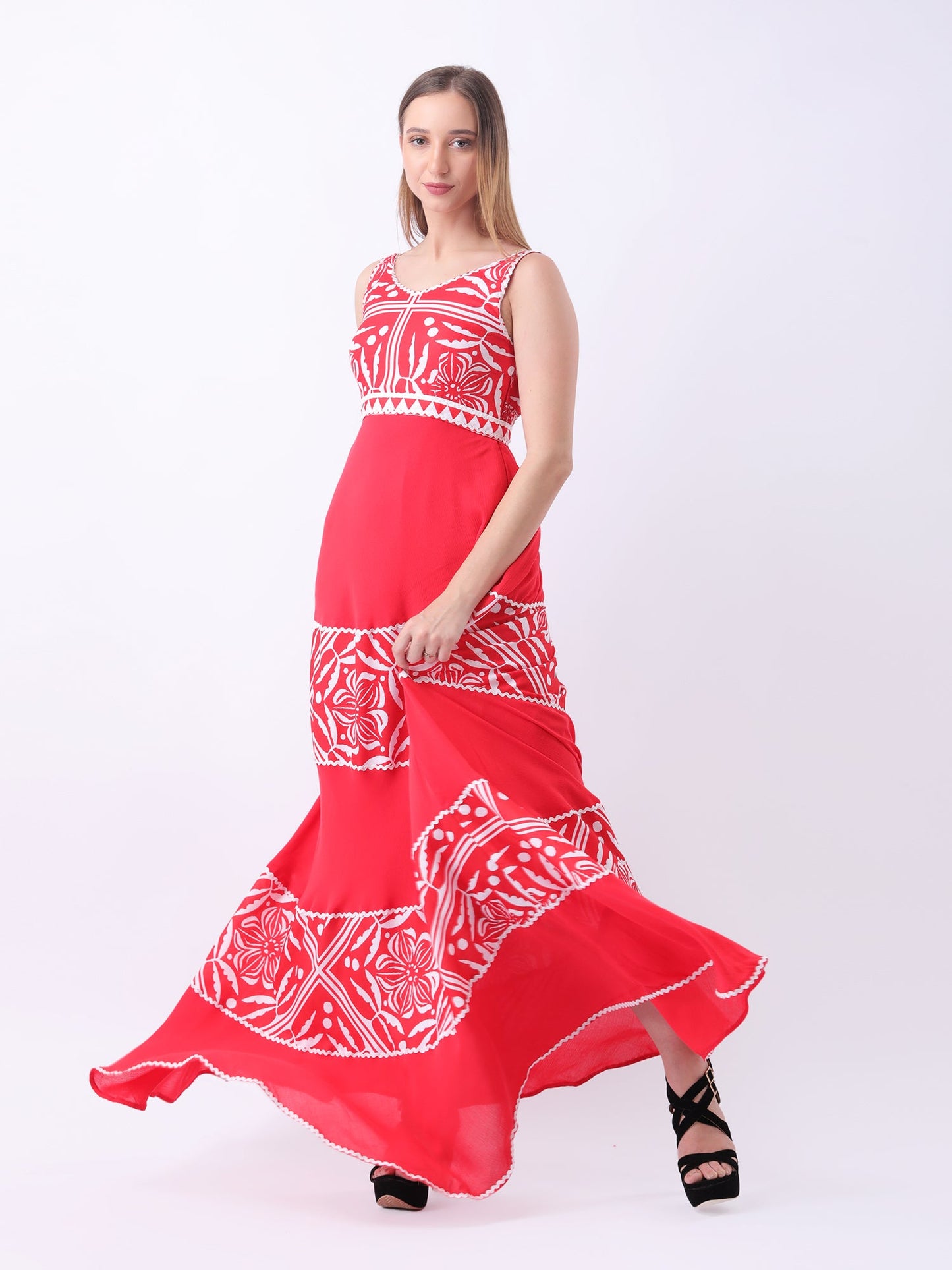 Gaiia Strappy Multi Tiered Dress - Red