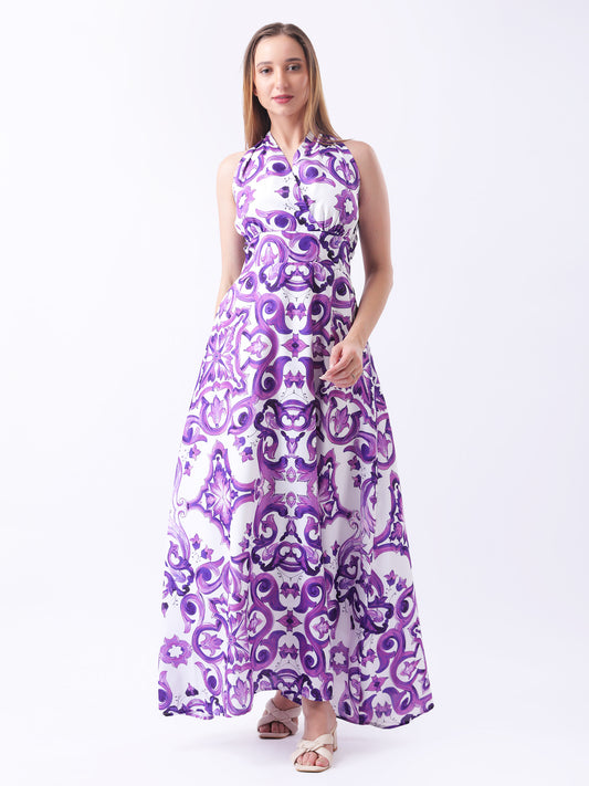 Gaiia Halter Neck Short Summer Dress - Purple