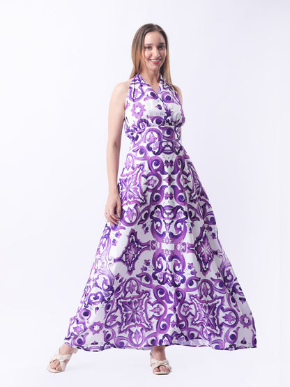 Gaiia Halter Neck Short Summer Dress - Purple