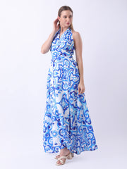 Gaiia Halter Neck Short Summer Dress - Blue