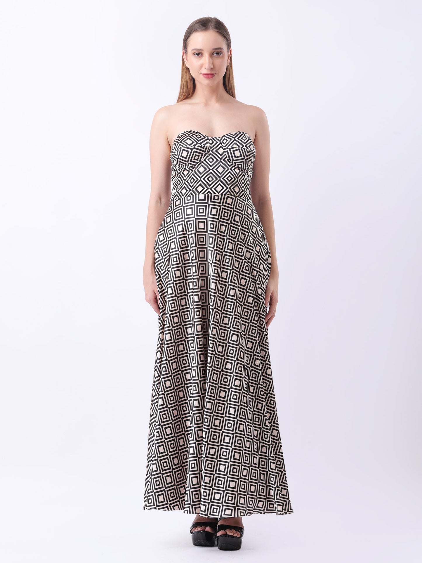 Gaiia Satin Printed Corset Dress - Beige