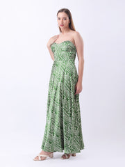 Gaiia Satin Printed Corset Dress - Green