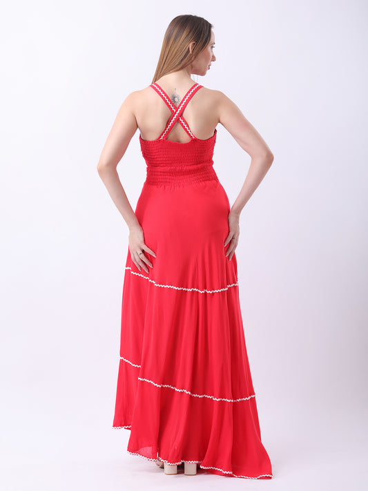 Gaiia Red Strappy Tiered Dress - Red