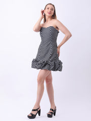 Gaiia Strapless Polka Dot Ruffle-Hem Mini Dress - Black