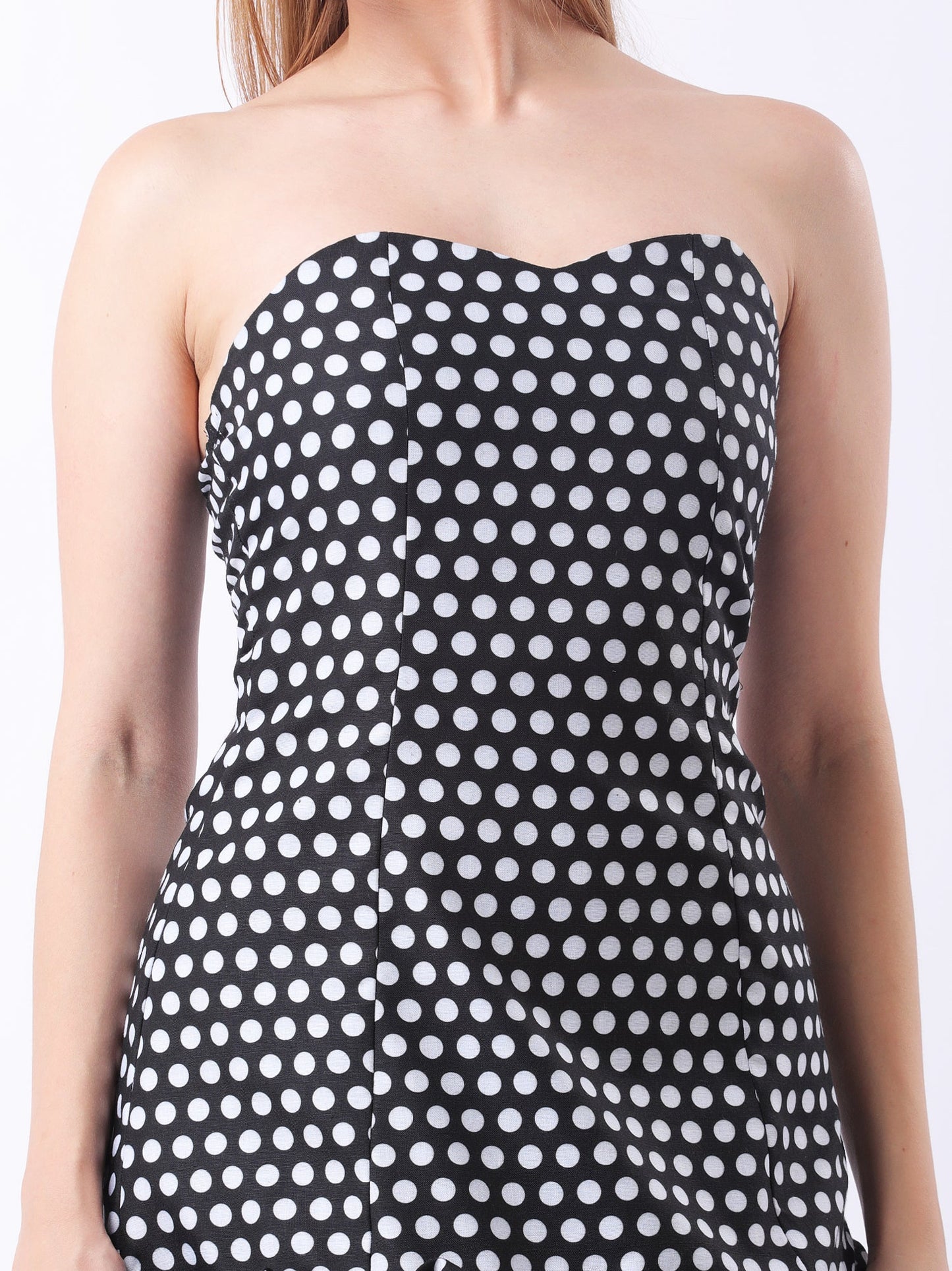 Gaiia Strapless Polka Dot Ruffle-Hem Mini Dress - Black