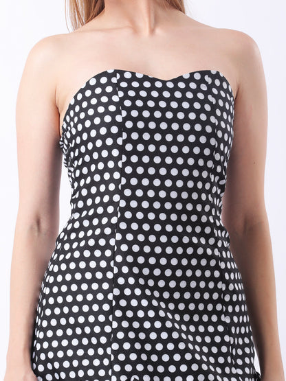 Gaiia Strapless Polka Dot Ruffle-Hem Mini Dress - Black