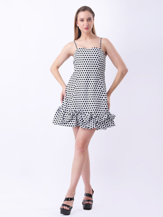 Gaiia Strappy Polka Dot Ruffle-Hem Mini Dress - White