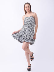 Gaiia Strappy Polka Dot Ruffle-Hem Mini Dress - White