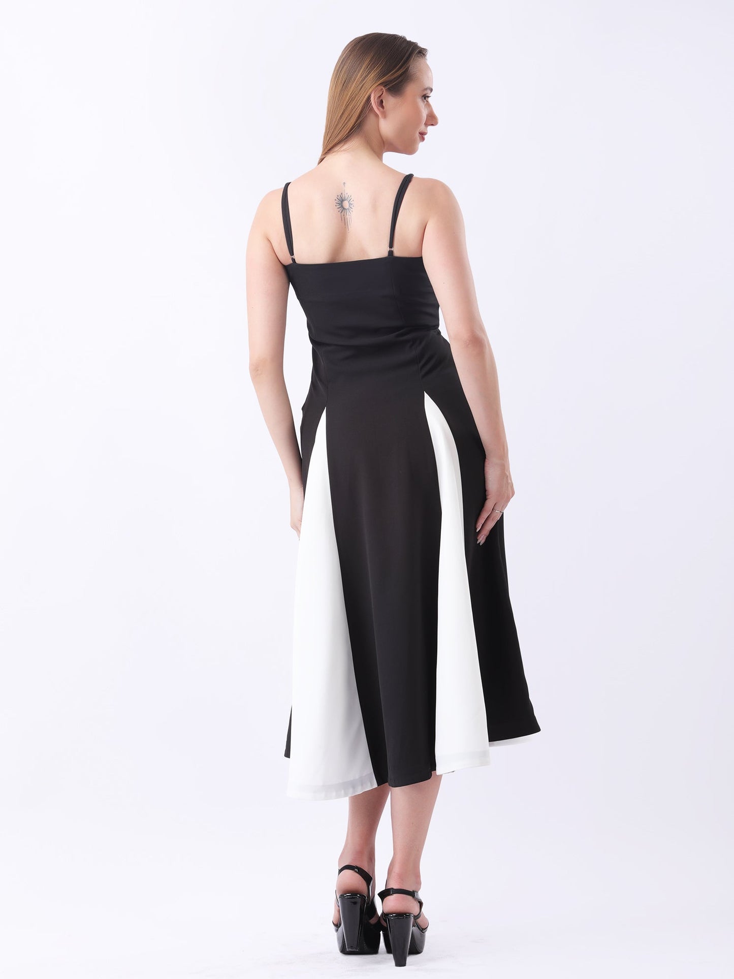 Gaiia Color-Block Godet Dress - Black
